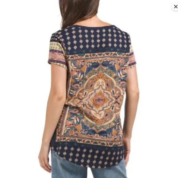 Lucky Brand Persian Carpet Graphic Scoop Neck Short Sleeve Tee Shirt Size XL - Picture 2 of 9